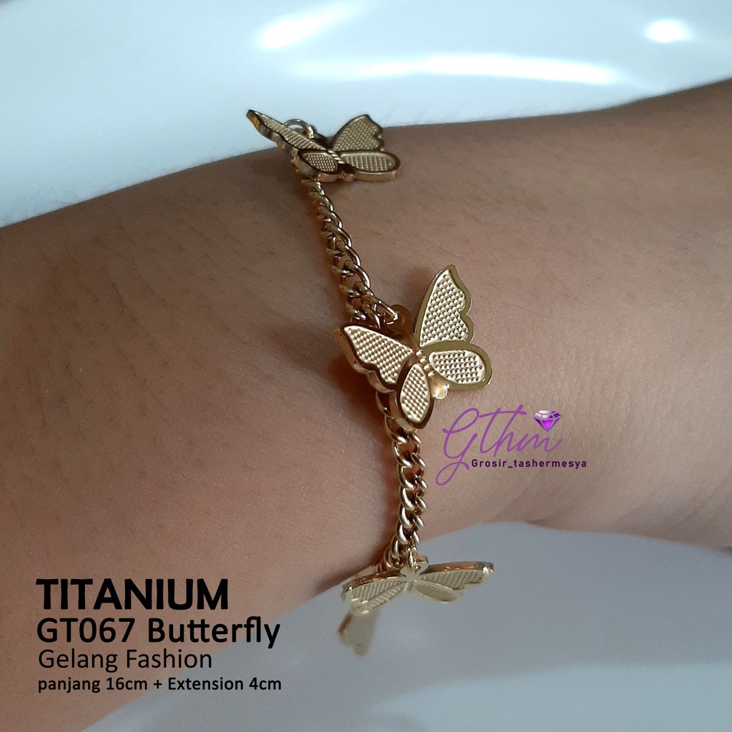 Gelang Tangan Titanium Butterfly Kupu-kupu Anti Karat Perhiasan Fashion Import Premium gt067