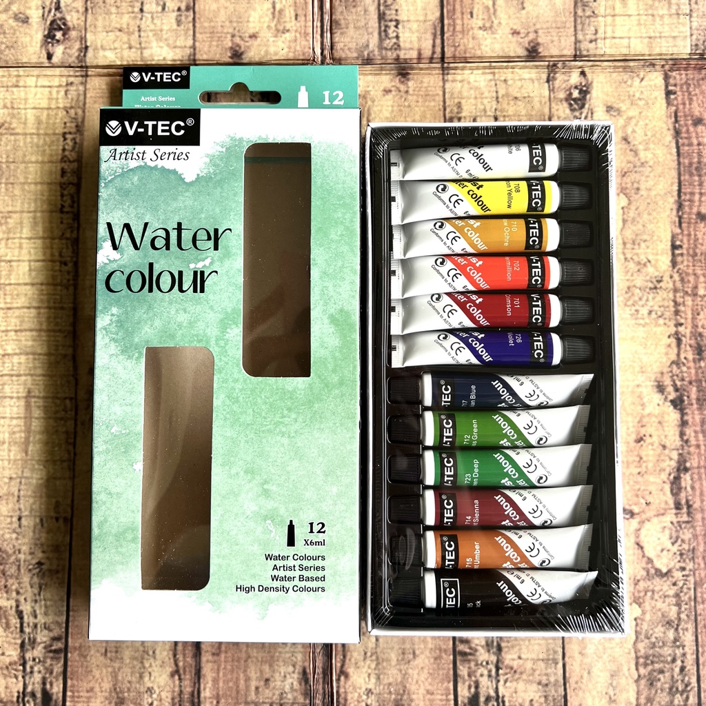 Cat Air 12 Warna Tube Vtec - Water Colors Vtec 12 Warna VT-1325/W - Watercolors Tube Set