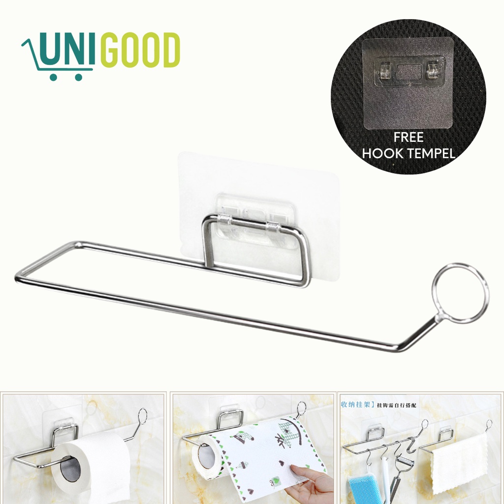 UNIGOOD - Gantungan Tissue Dapur Roll Gulung Tempel Dinding Holder Tisu Stainless