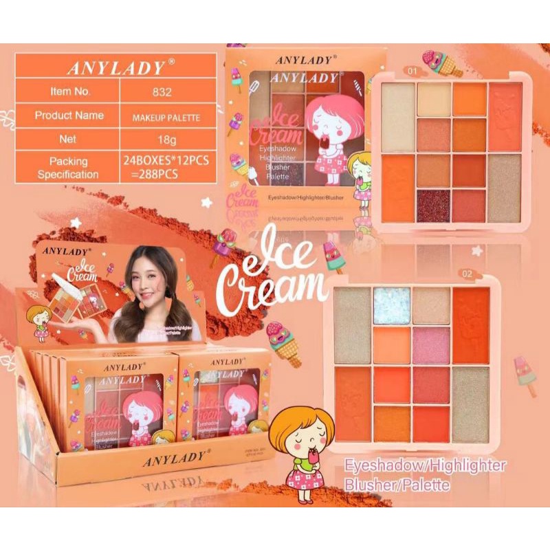 Anylady ICE CREAM Eyeshadow - Highlighter &amp; Blusher Make Up Palette 832