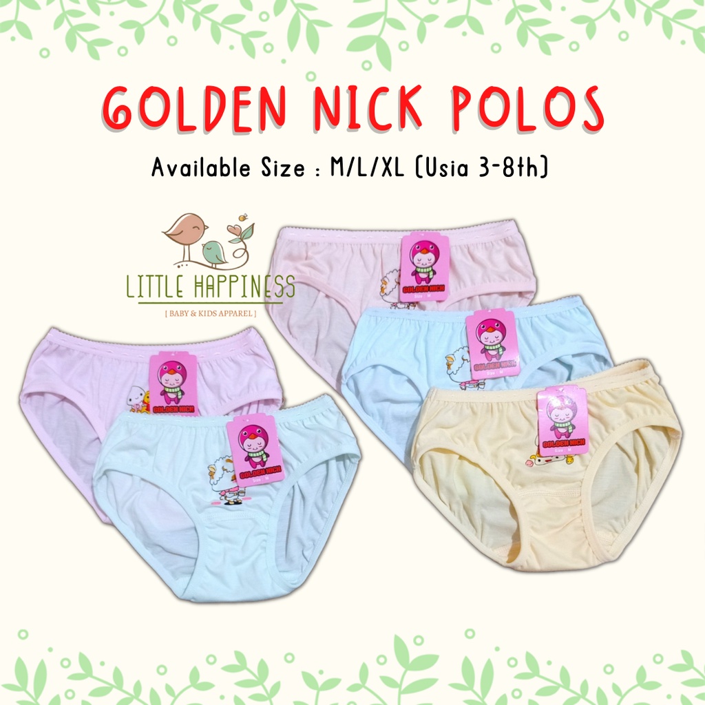 3 PCS GOLDEN NICK Celana Dalam Anak Katun Halus Polos dan Motif