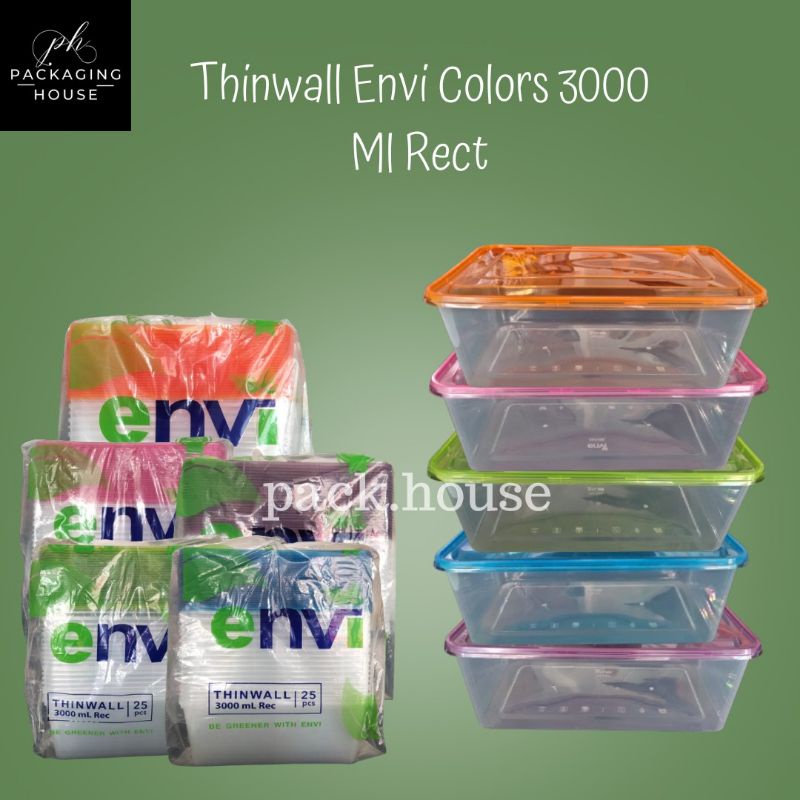 Thinwall Envi Clear Tutup Warna 3000 Ml Rect | Thinwall Kotak Makan Envi | Box Kotak Plastik | Food 