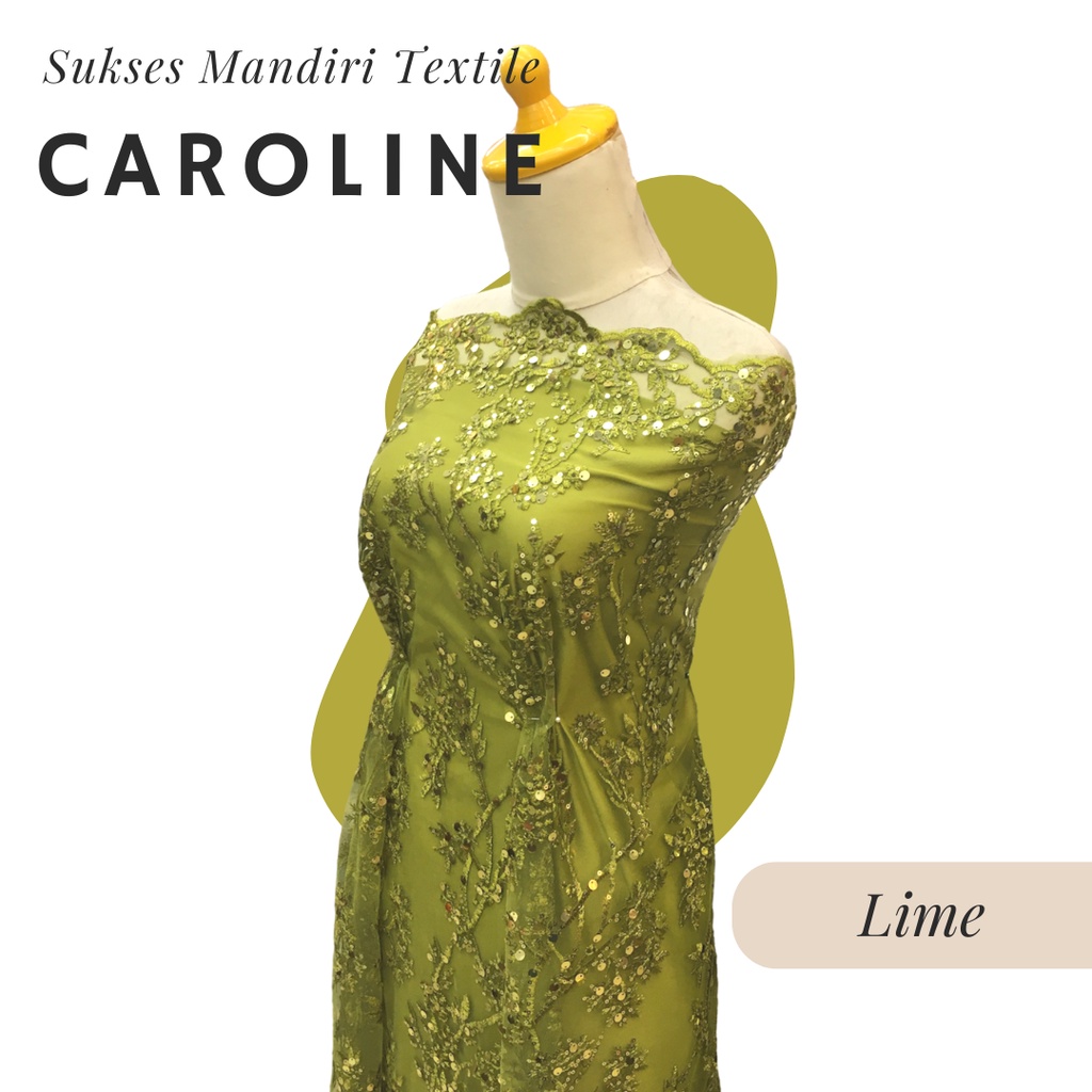 [CAROLINE] Brukat Tile Premium Mewah Tile Payet Sequin Warna Lime Hijau Lemon | Harga ½ meter = 50 c
