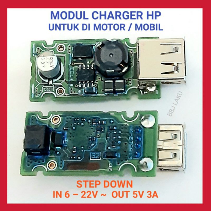 MODUL CHARGER HP UNTUK DIMOTOR / MOBIL   MODUL USB STEP DOWN 5 Volt  3 Amper ORI