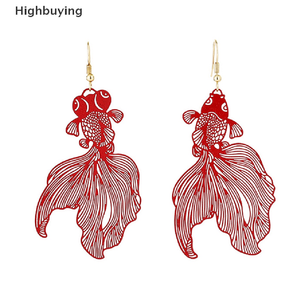 Hbid Fashion Anting Koi Liontin Hollow Ikan Mas Drop Earring Untuk Wanita Hadiah Perhiasan Glory