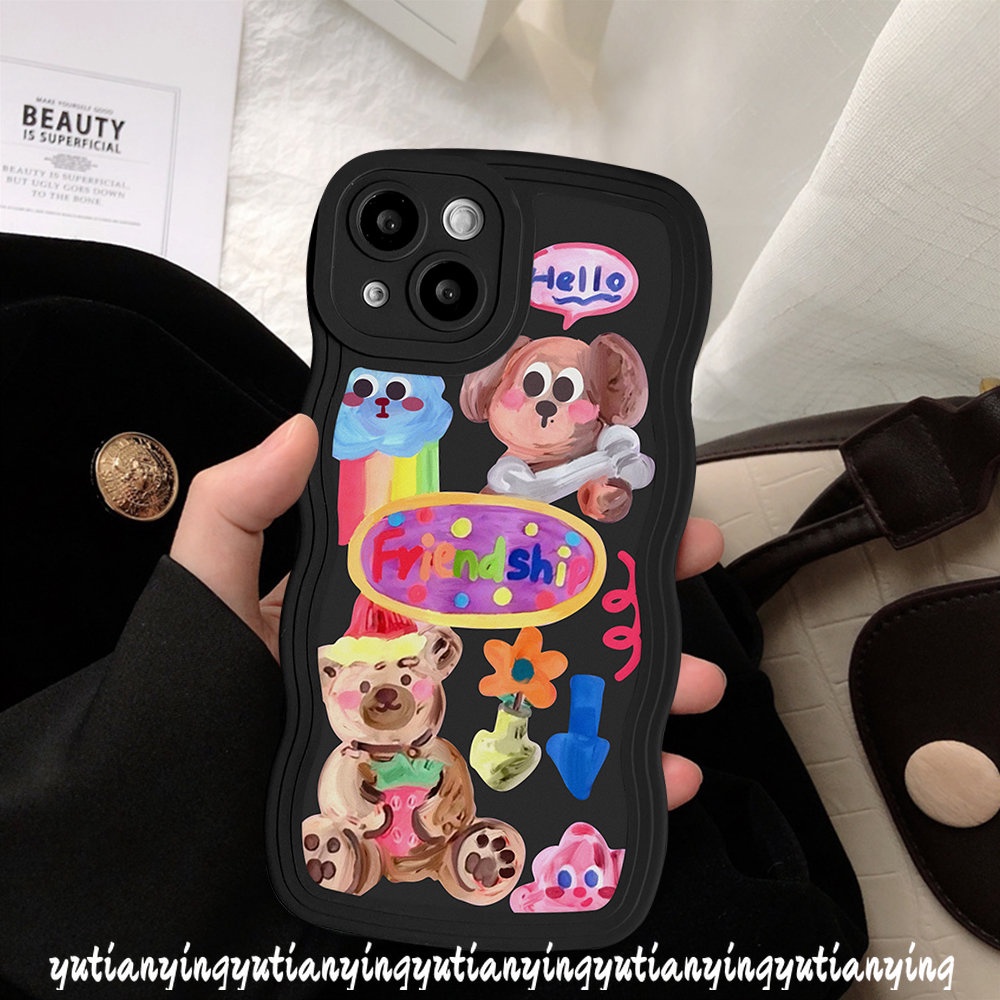 Oppo A12 A16 A57 A17K A17 A55 A96 A54 A15 A77 A5s A76 A95 A16s A3s A5 A9 A74 A7 A16K A1k A77s A53 A52 Reno 85f 7Z 6 Stiker Cewek Lucu Kartun Graffiti Dog Wavy Edge Soft Case