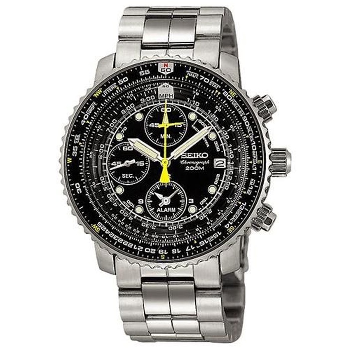 {CollectionStore} Jam Tangan Seiko SNA411P1 Chronograph Flightmaster Pilot Silver Black Diskon