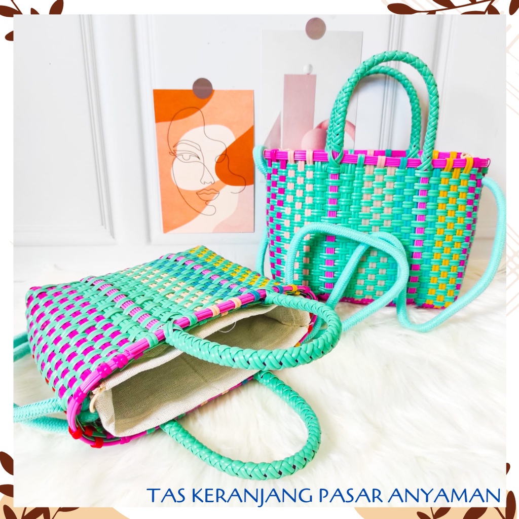 TAS KERANJANG PASAR ANYAMAN MINI HOMEMADE TOTE BAG MURAH SLEMPANG KOREA SELEMPANG