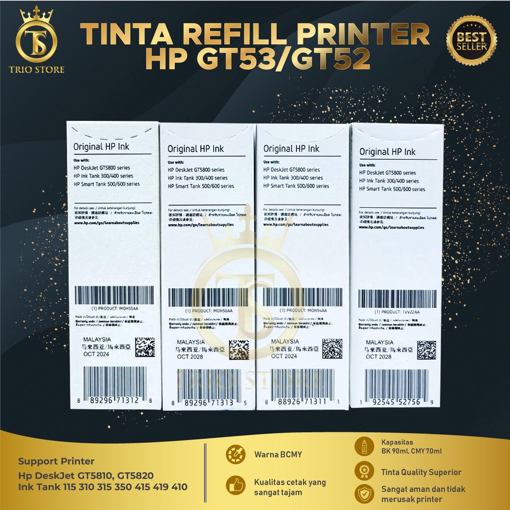 1 SET 4 PCS Tinta HP GT53 GT52 For Printer GT5810 GT5820 New Model