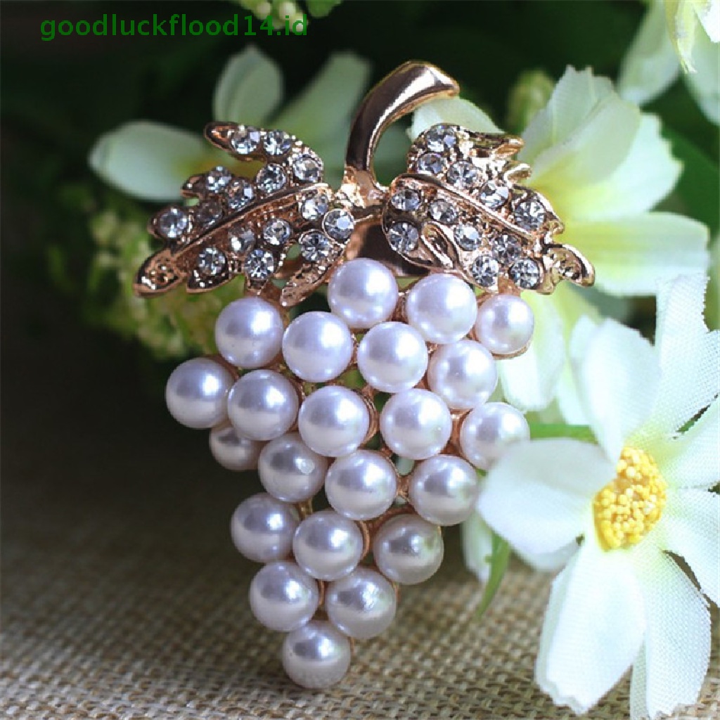 [GOOGFOUR] Anggur Bros Rose Gold Disepuh Mutiara Bros Berlian Imitasi Bunga Syal Gesper Pin [Atas]