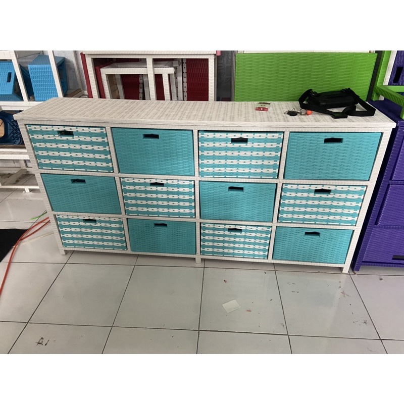 Rak Lemari 12 Box Samping Rotan Sintetis