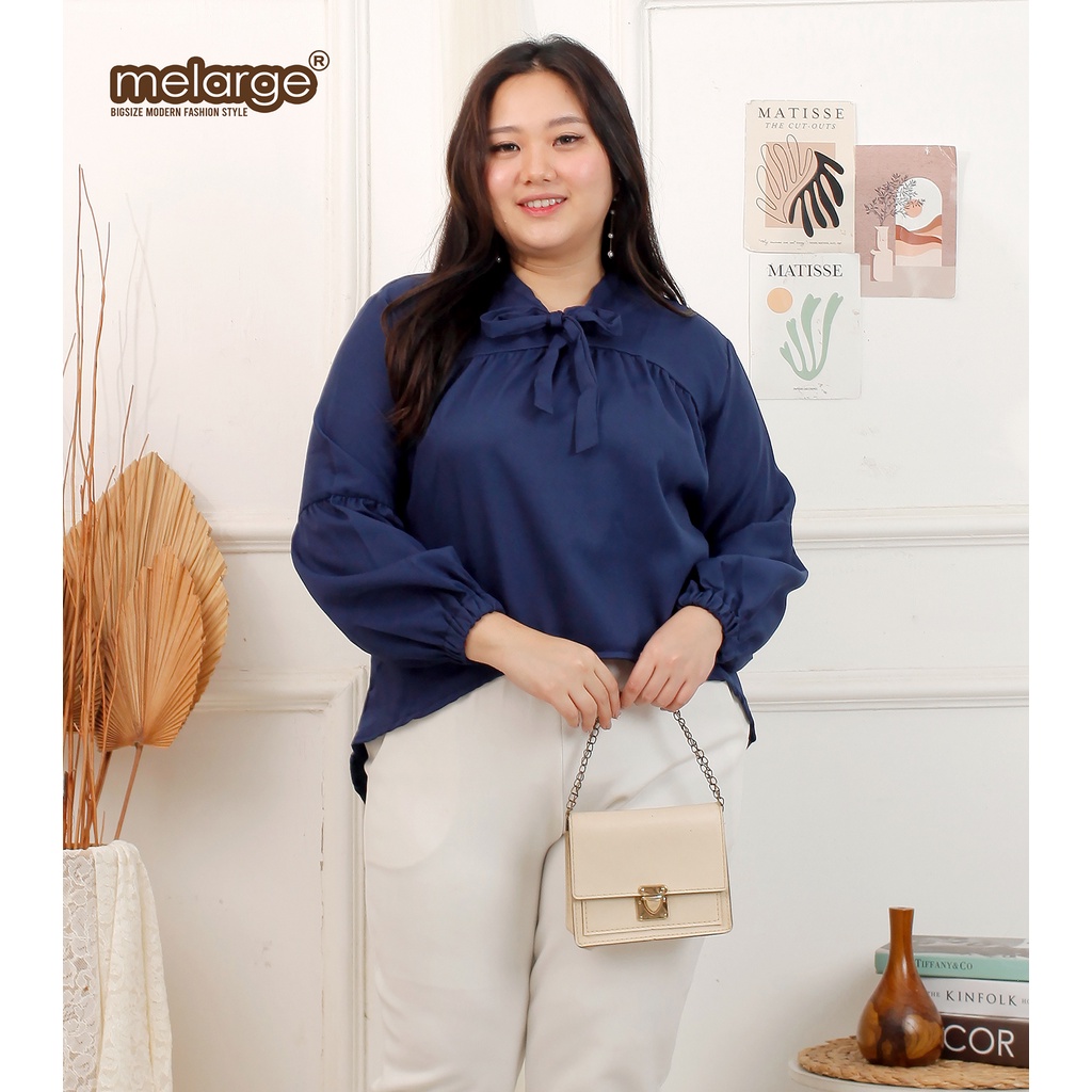 MELARGE - Kemeja Pita Polos Wanita Bigsize XL 2XL 3XL 4XL 5XL 6XL Jumbo LD 100 120 130 140 150 Hem Pita Korean Style Big Size Modek Korea