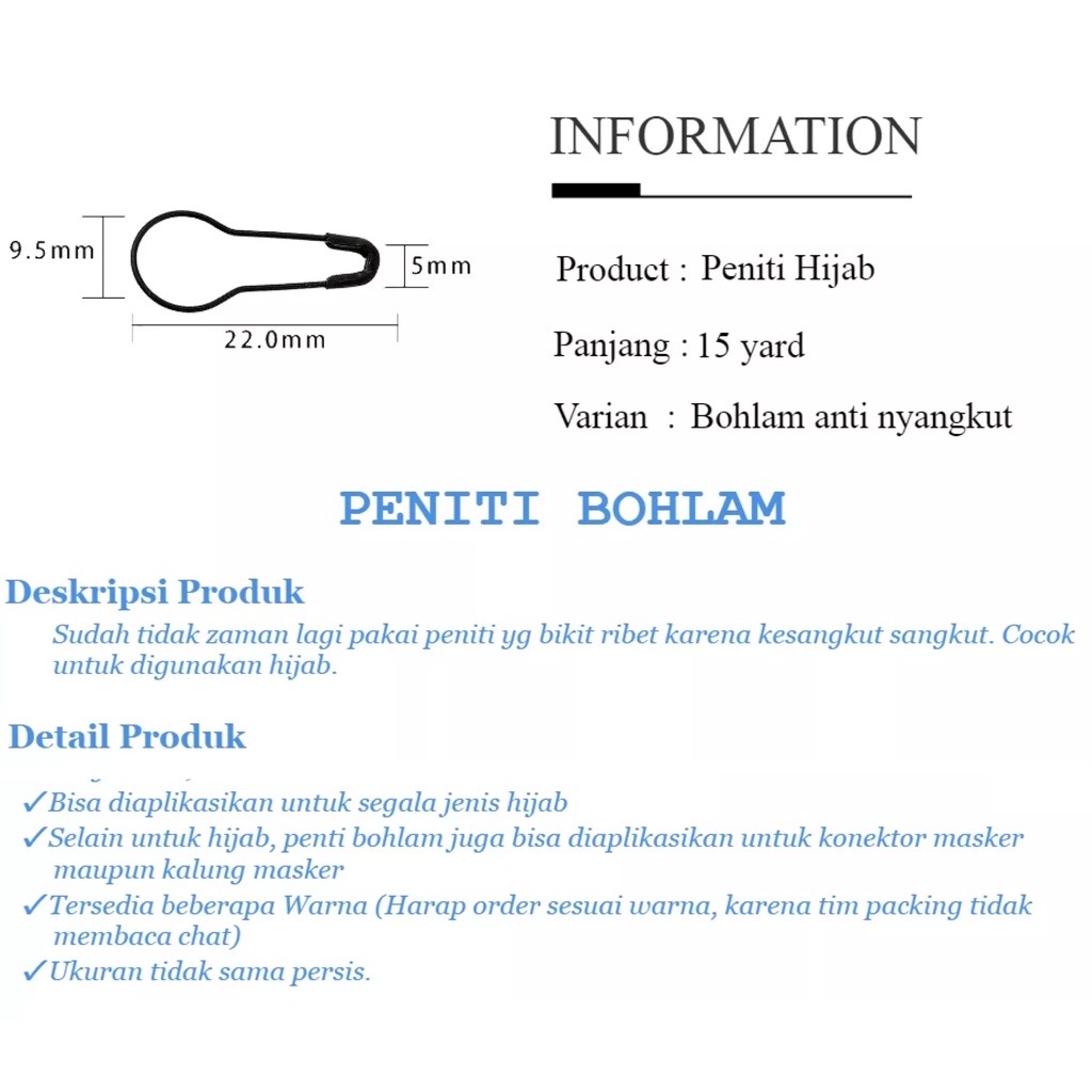 PENITI BOHLAM KOTAK MIKA ANTI NYANGKUT / PENITI LABU AKSESORIS HIJAB PREMIUM / JARUM PENITI