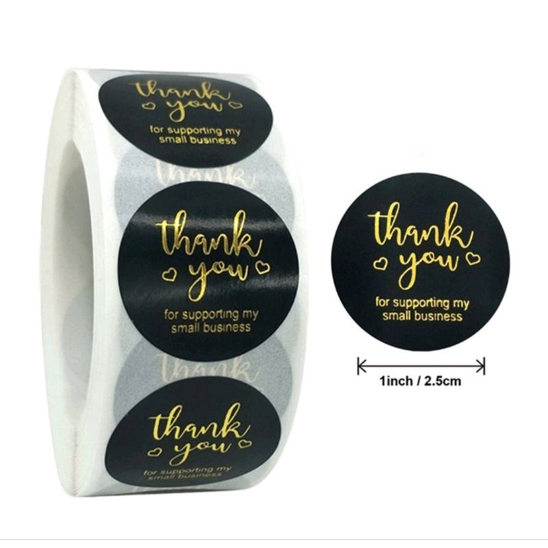 

Sticker Thank You Bulat Label Stiker Ucapan Terima Kasih Hitam Love Hati For Supporting My Small Business 100Pcs