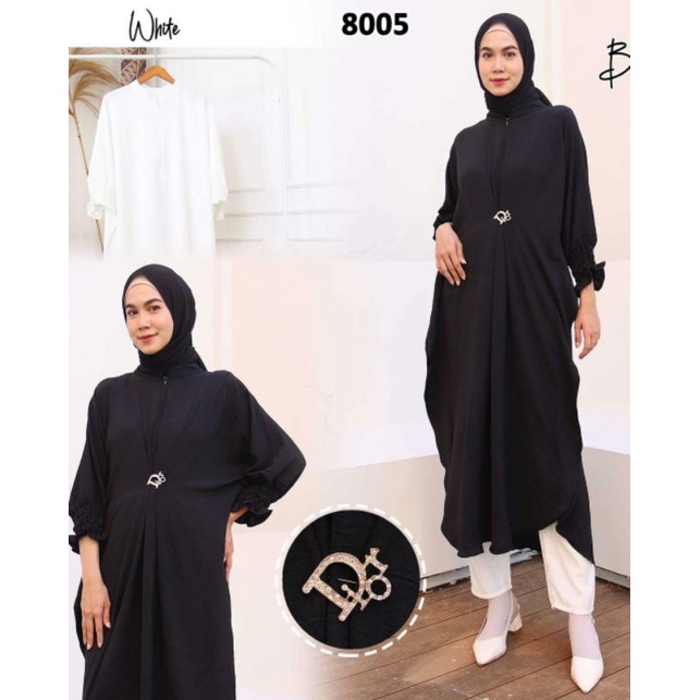 RAF Collection Kaftan Ixora Polos ( Kaftan Hitam Putih Crinkle )