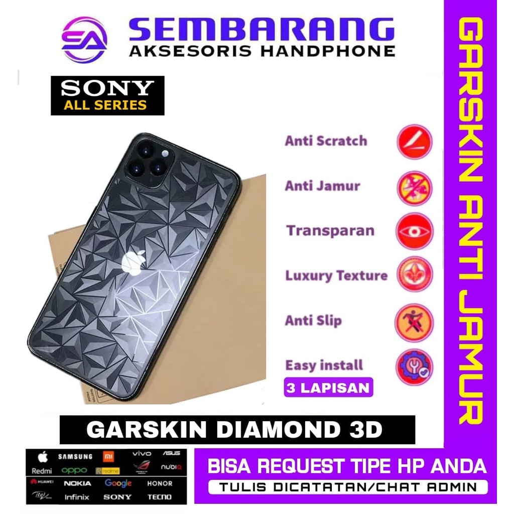 Garskin back Protector Diamond 3D | Anti Gores | Anti Jamur Hydrogel belakang Sony Xperia XZ1|Xperia