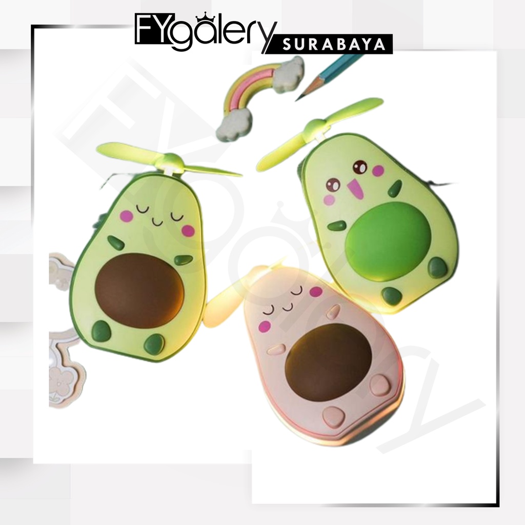 HR220 Cermin Lampu Led Avocado Mini Fan 3 In 1 Lamp Mirror Usb Bentuk Alpukat S2398