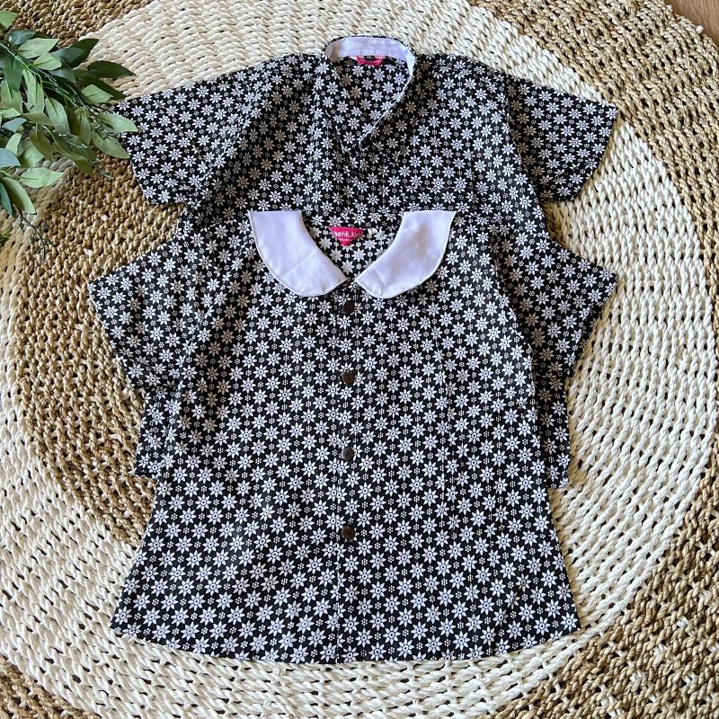 Couple Blus Batik Anak Dan Kemeja Batik Anak Truntum Hitam Putih Couple Blus Batik Anak