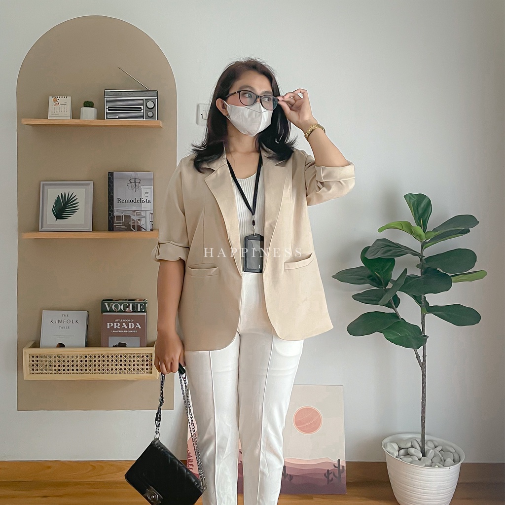 Blazer Wanita Lengan Panjang / Blazer Wanita Korea Panjang / Blezer Long Crop Casual / Jas Outer Bas