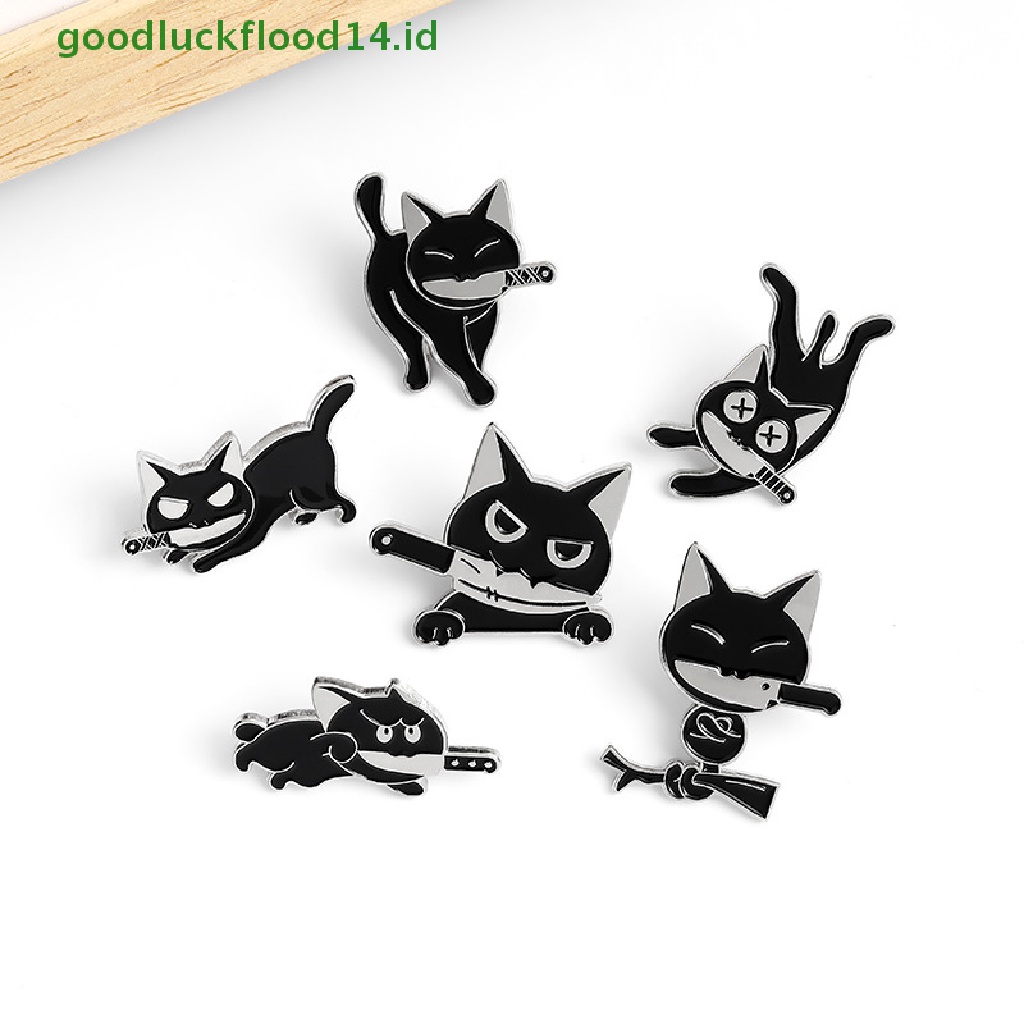 [GOOGFOUR] Kartun Kreatif Kucing Hitam Pemodelan Pop-Enamel Pin Kerah Lencana Bros Perhiasan [TOP]