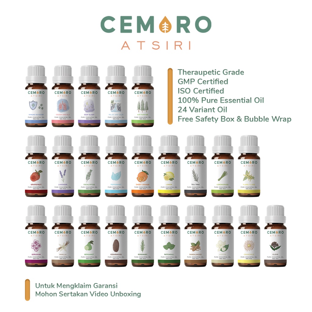 TERLENGKAP! ESSENTIAL OIL 100% THERAPEUTIC GRADE ORGANIC BY CEMORO ATSIRI MINYAK AROMATERAPI/AROMATHERAPY