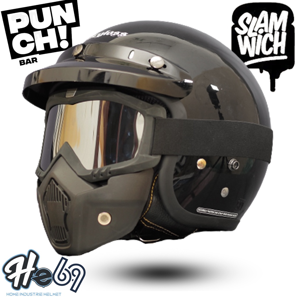 Helm Bogo Retro Premium Carglos / Googles Mask Trail Cross / Helm Half Face Untuk Pria Dan Wanita Dewasa COD