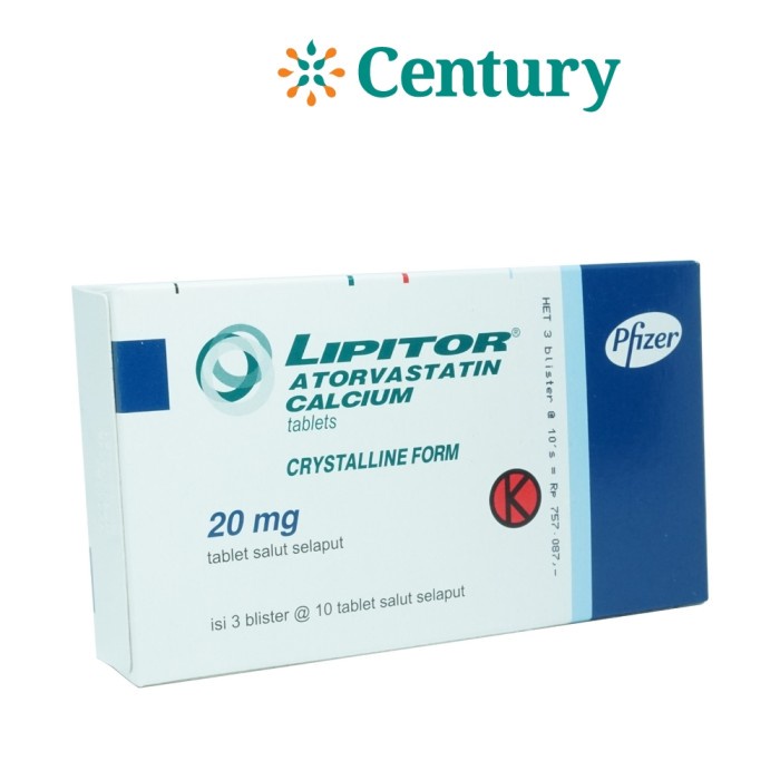 LIPITOR 20MG 1 BLISTER @ 10 TABLET SALUT SELAPUT