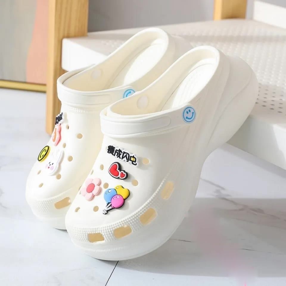Sandal Crocs Berhak / Wedges Heels Hils Hee Lobang Kodok Medis Suster Karet ANTI SLIP Korea Slip on Slop Flip Flop Flat Casual Kasual Biasa Classic Clog Bae Tebal 520