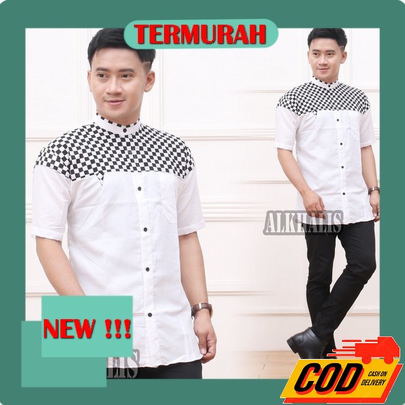 Terlaris Kemeja Shanghai Lengan Pendek Hitam Polos Slimfit Sanghai Tanpa Kerah Casual Kemeja Kasual 