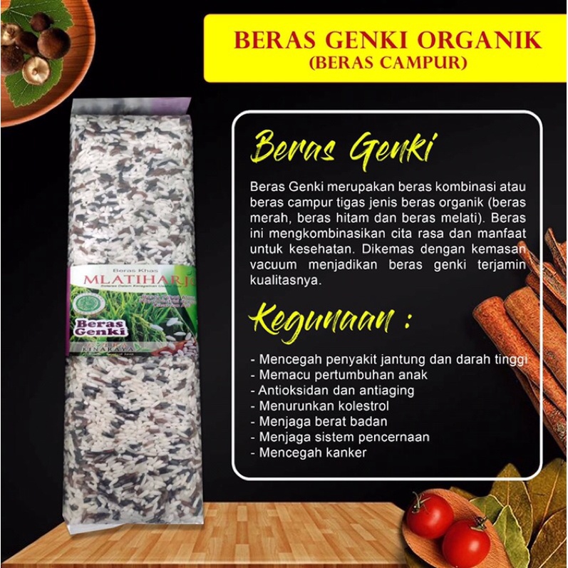 

Beras genki (campur) Organik Mlatiharjo Kemasan Vacuum 1 kg Cocok untuk diet / diabetes / Mpasi