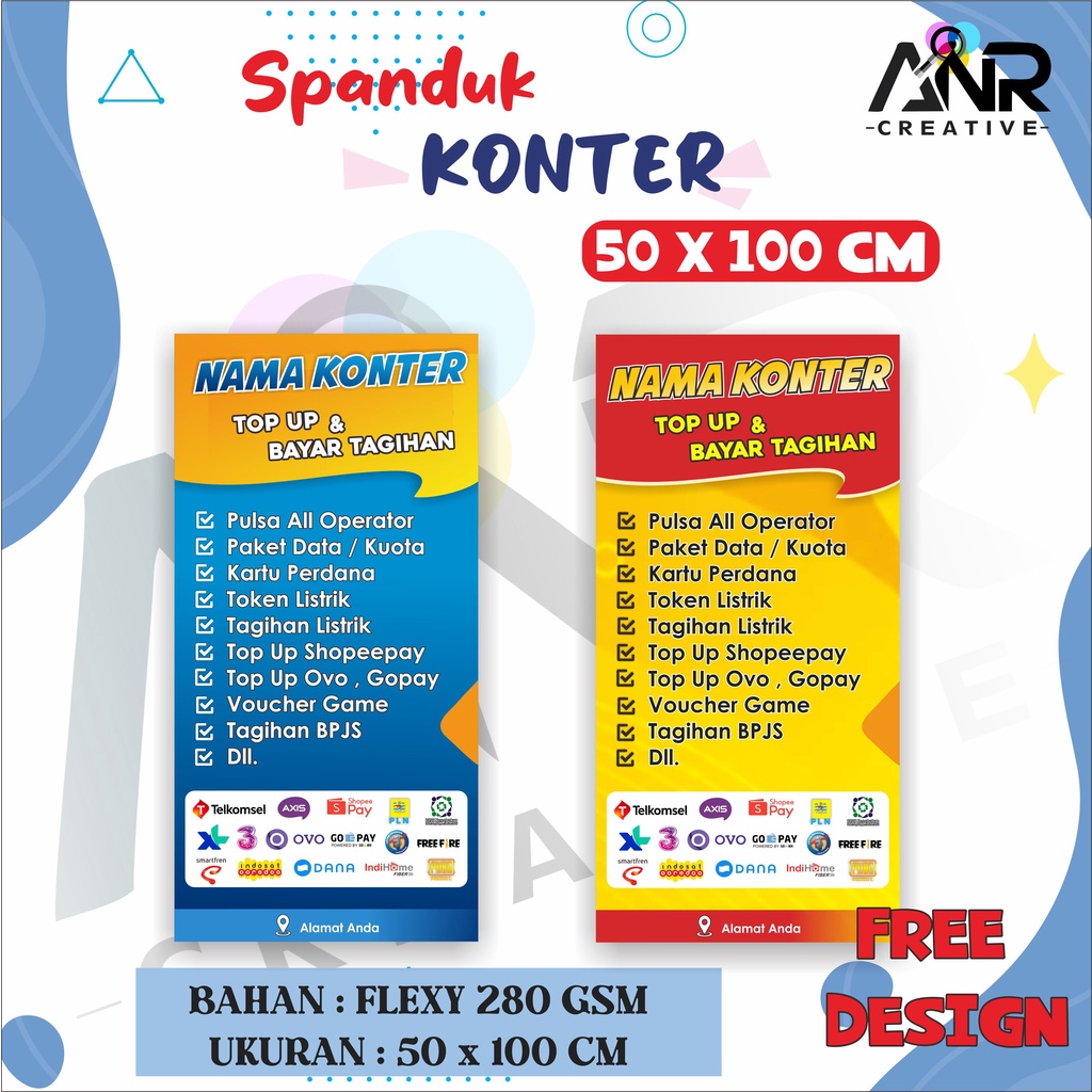 Spanduk Banner Konter / Banner Konter / Aksesoris Konter / Banner Murah / Banner Ukuran 50 x 100/ BISA COD