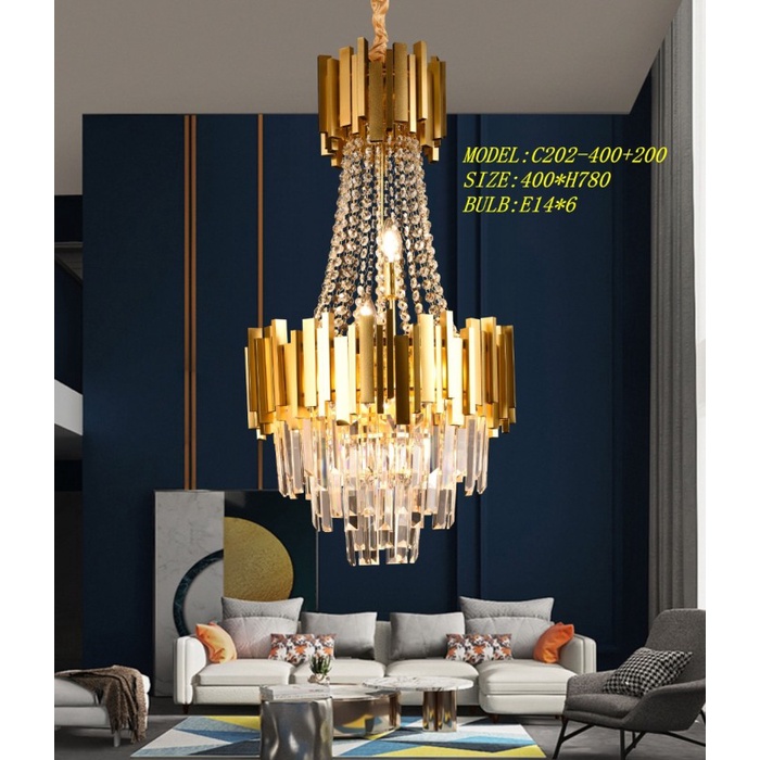 lampu Hias Gantung Ruang Tamu kristal Modern Minimalis Diameter 40CM