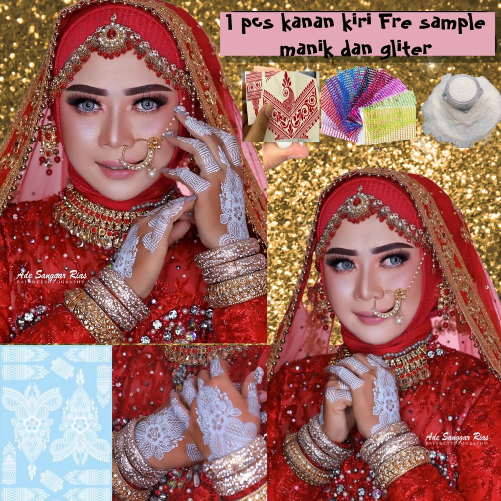 HENA INSTAN TATO TEMPORARY / HENA PENGANTIN / HENNA WEDDING / HENNA TINGGAL TEMPEL / FREE GLITER MANIK DAN SAMPLE