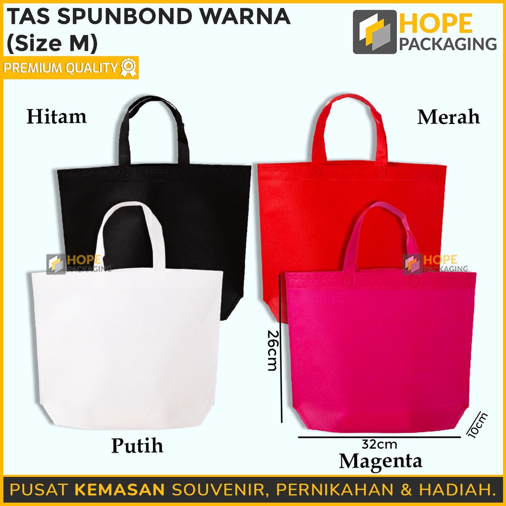 Tas Kain Spunbond Warna SIZE M  / Tas Goodie Bag Souvenir Ulang Tahun / Tas Kain Polos / Tas Handle Box