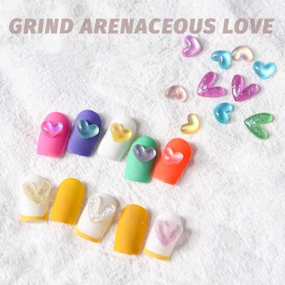 AUGUSTINA Hiasan Kuku Hati Agustina Fashion Love Heart Candy Color Nail Ornament Nail Jewelry