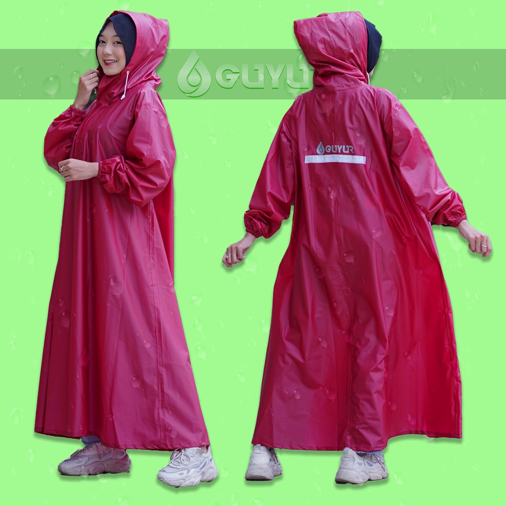 jas hujan jumbo big  raincoat wanita muslimah hijab model gamis terusan rok syar'i bahan impor  waterproof zipper