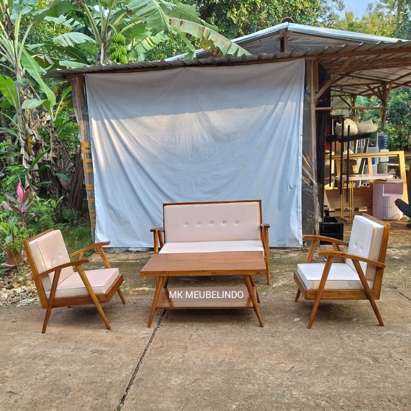 SET KURSI TAMU RETRO KAYU JATI / SET KURSI TAMU JENGKI MINIMALIS KAYU JATI / SET MEJA TAMU RETRO KAY