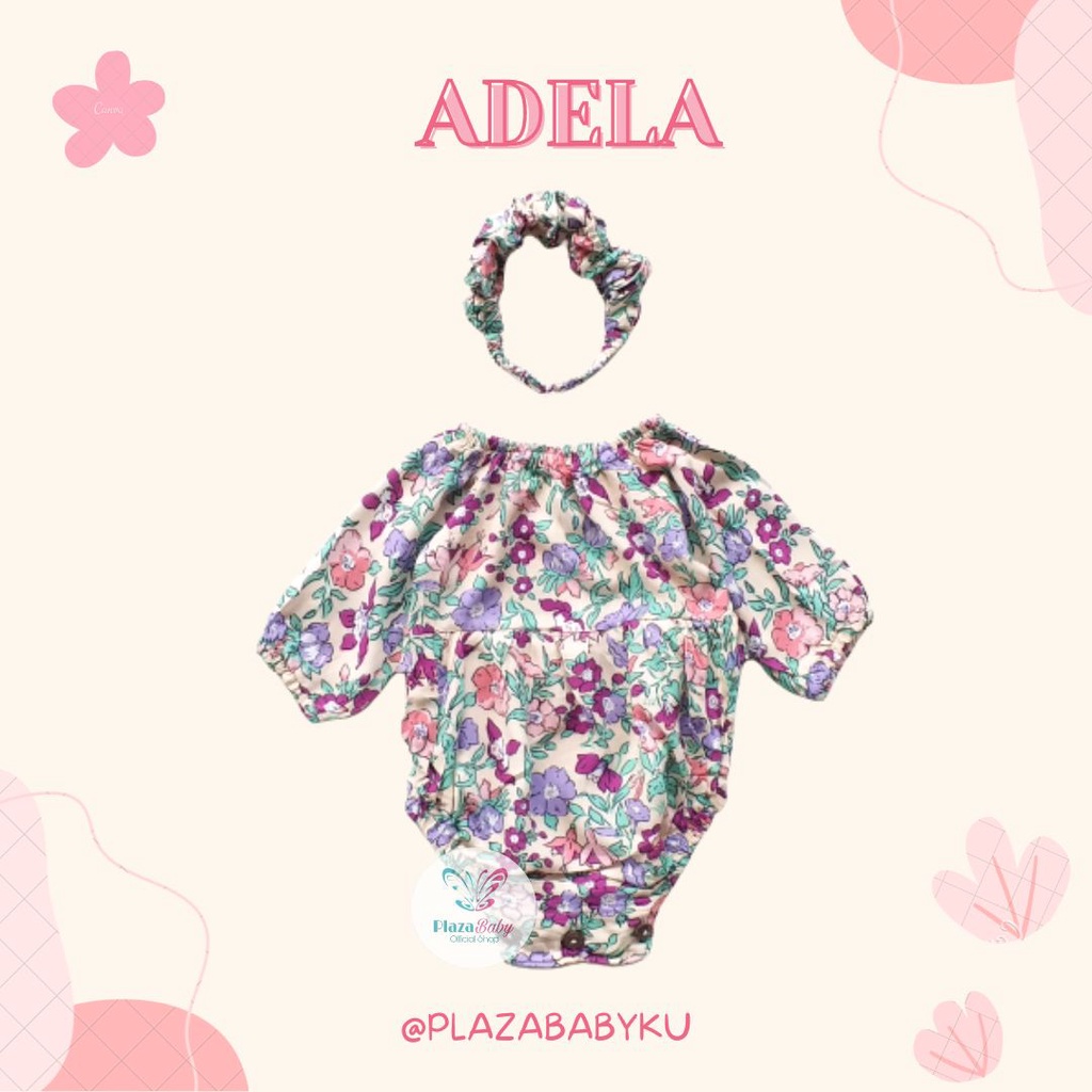 PROMO 7.7 plazababyku ADELA romper jumpsuit bayi motif bunga yang lucu + free headband BUBIBEE