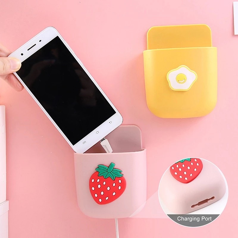 ღ Kartun Dinding Kotak Penyimpanan Pukulan Gratis Wall Mounted Penyimpanan Case Pemegang Dinding untuk Alat Tulis Lucu Samping Tempat Tidur Telepon Pengisian gantungan Dekorasi