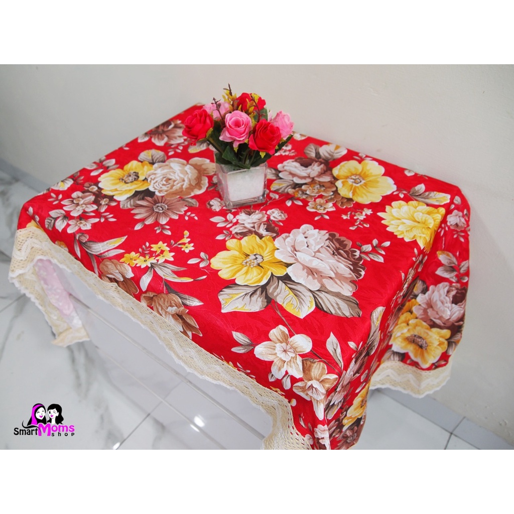 Taplak Meja Tamu Hias Persegi Panjang / Taplak Meja Bunga Merah / Taplak Meja Kaca Ruang Tamu / Tapl