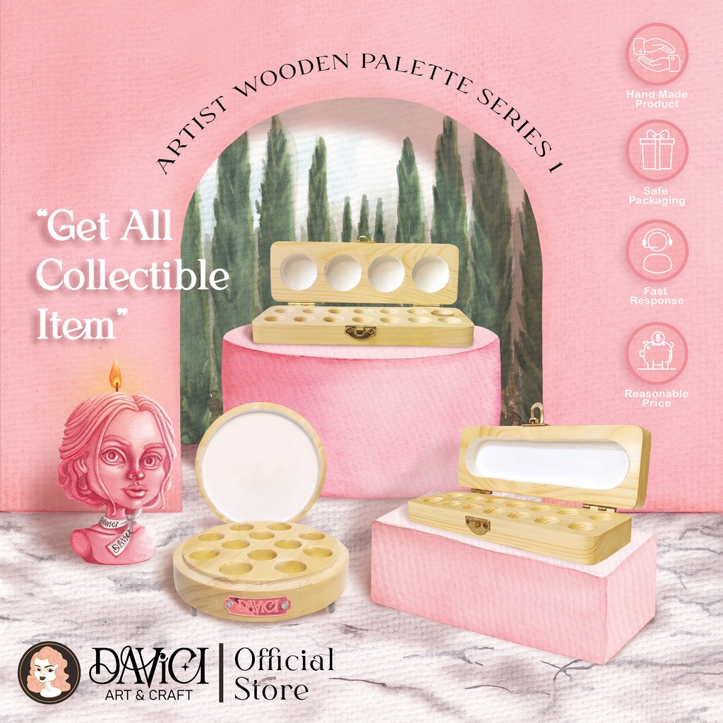 

DAVICI Handmade Artist Wooden Palette Series 1 / Wooden Palette Watercolor / Palet Kayu Lukis Artist Grade