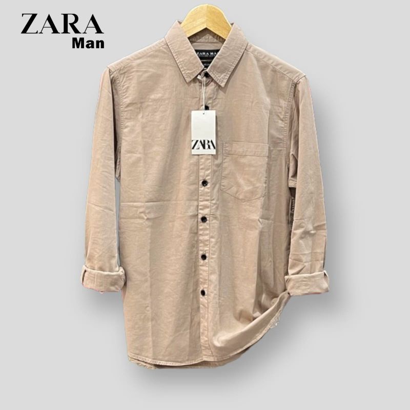 ZARA Kemeja Pria Basic Polos Panjang Variant Warna Catun Twill