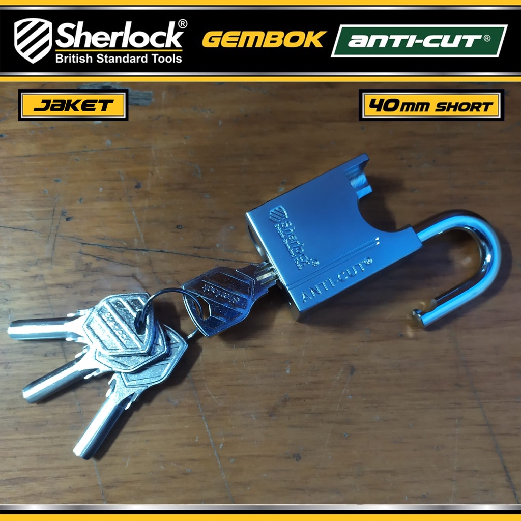 Gembok Jaket Anti Cut 40 mm Pendek Original Sherlock
