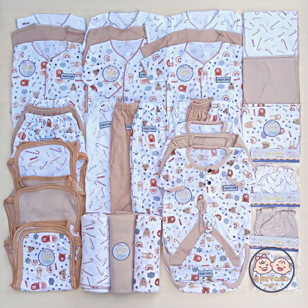51 Pcs Paket Hemat Terkomplit Baju Bayi Baru Lahir Paket Hemat Brojol Baby Paket Komplit Bayi Baru Lahir Serian COKLAT SUSU Chiyoko Baby