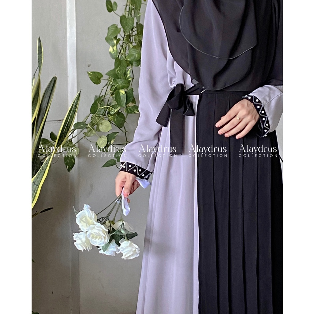 Abaya Gamis Dress Wanita Muslimah Murah Bahan Jetblack Premium Kombinasi Wolfis 903