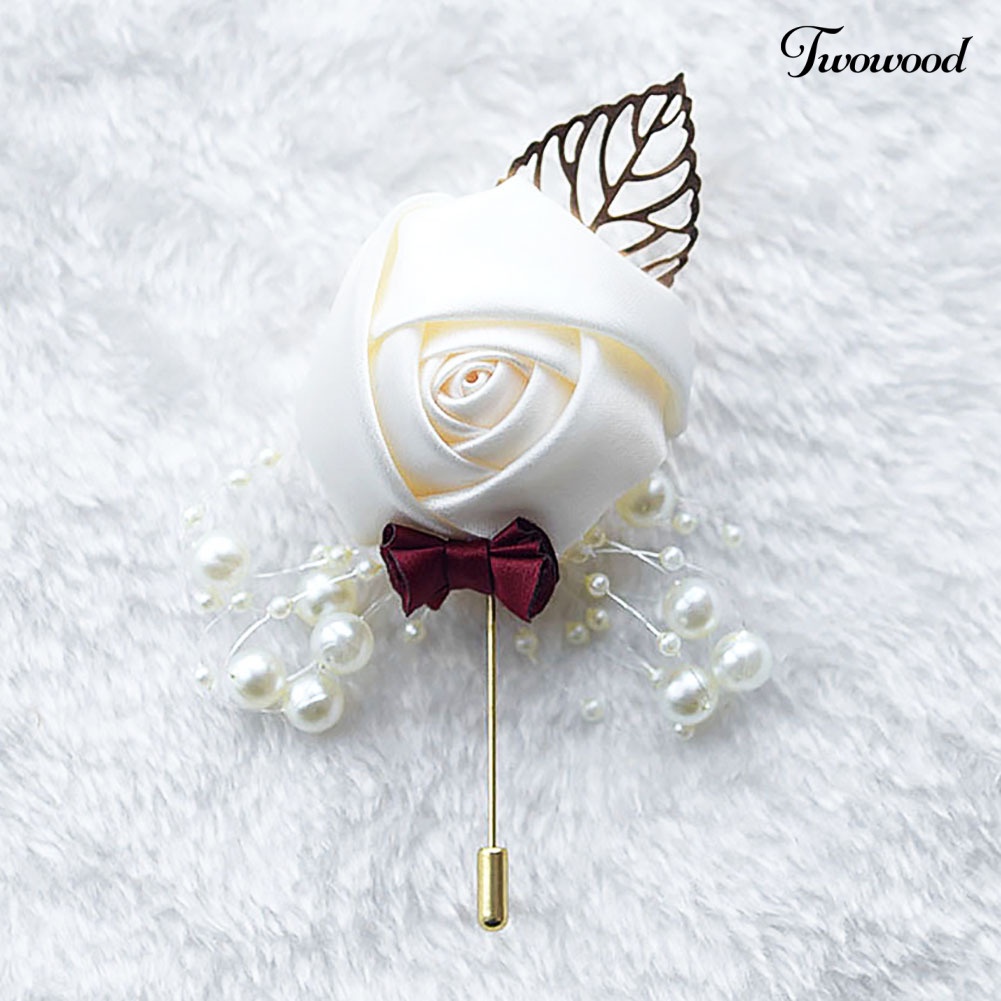 Twowood Artificial Flower Leaf Boutonniere Korsase Akad Nikah Pengantin Pria Bros