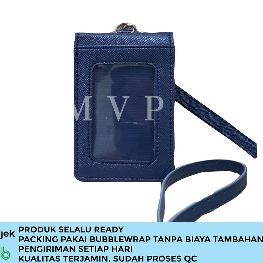 

Terjangkau - Lanyard Kulit Magnet ID Card Holder Magnet Name Tag Kulit PU Biru Donker
