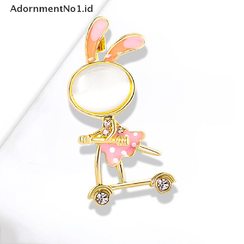 [AdornmentNo1] Opal Bunny On Skateboard Bros Untuk Wanita Kartun Rabbite Pin Enamel Hewan Pin Aksesoris Pakaian Fashion Perhiasan Hadiah [ID]