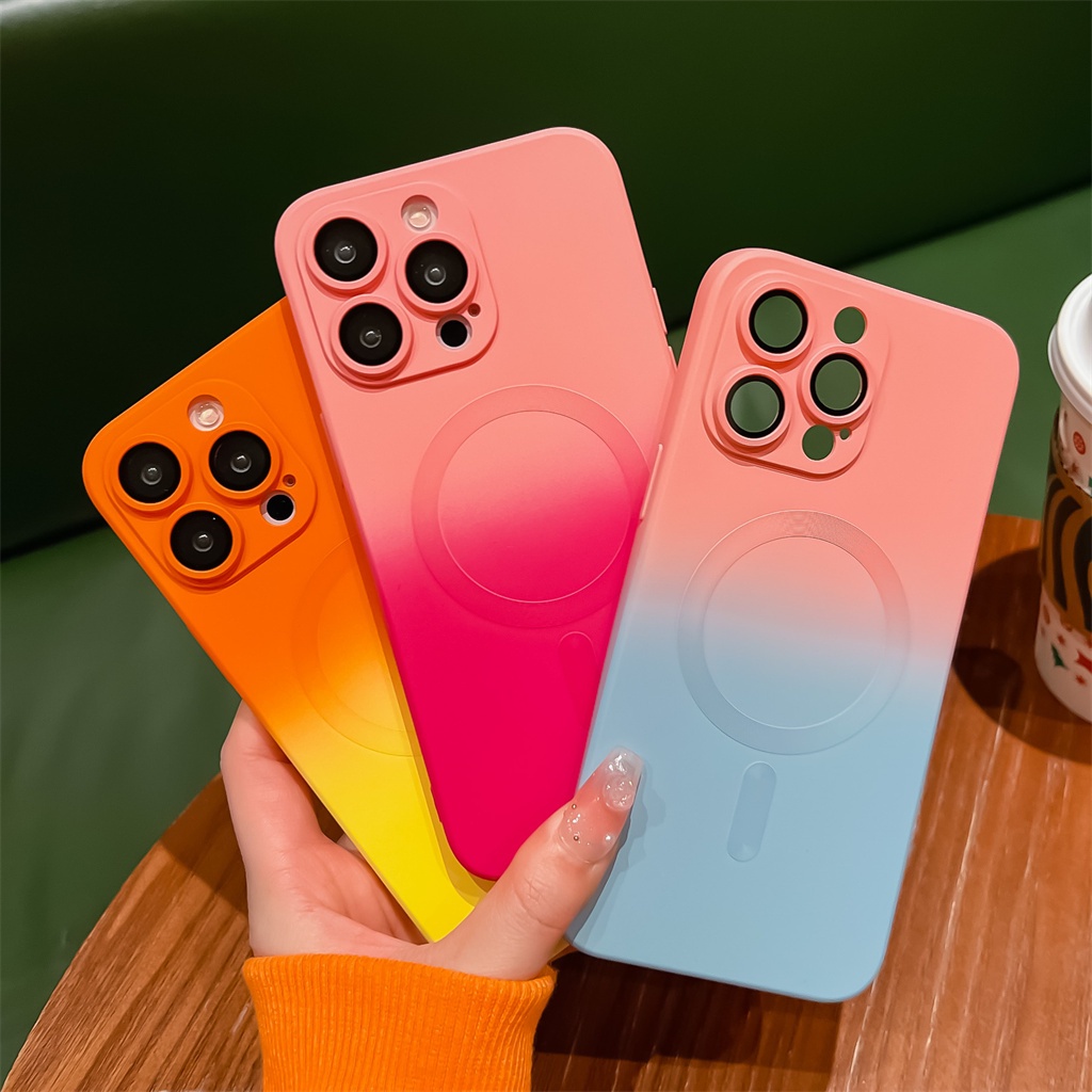Casing Magnetik Silikon Cair Resmi iPhone 14 Pro Max14 Plus Case iPhone 13 12 11 Pro Max Pelindung Kamera Lensa case14 ProMax Kreatif Perlindungan Shock Soft Case