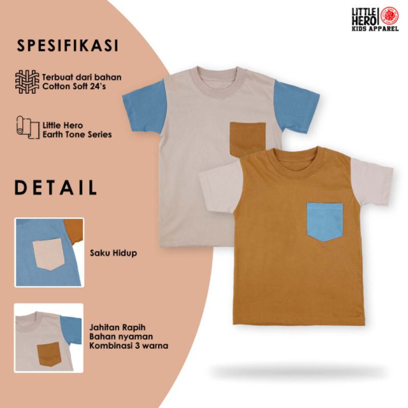 Kaos Polos Pocket Anak Laki-laki , T'shirt motif warna saku hidup